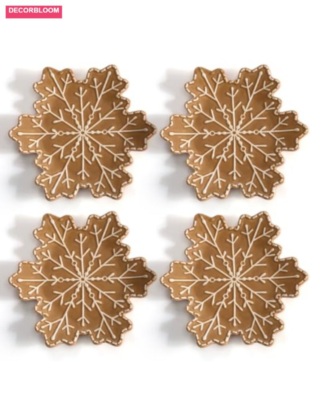 Ceramic Gingerbread Snowflake Appetizer Salad Plates Set of 4 Christmas